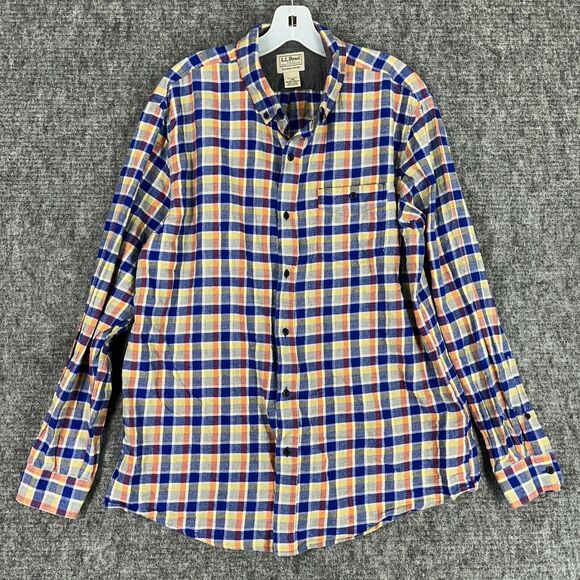 LL Bean Shirt Mens Large Plaid Knit Slightly Fitted‎ Button-Up Business Casual - Picture 1 of 6